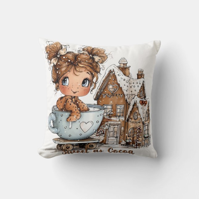 Cute Gingerbread Girl in Teacup Christmas  Kussen (Voorkant)