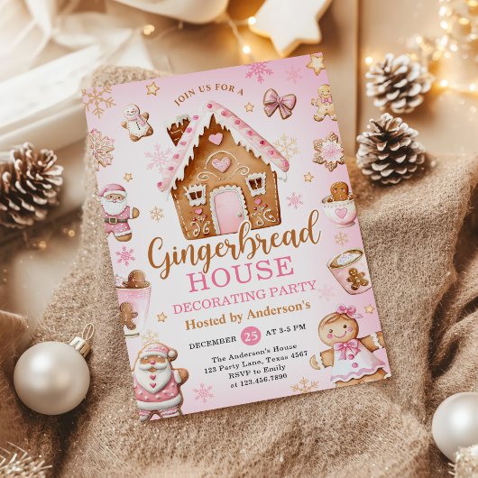 Cute Gingerbread House Decorating Holiday Party Kaart