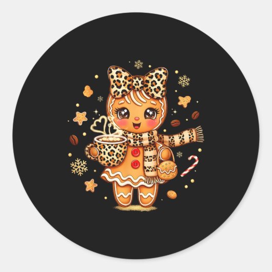 Cute Gingerbread Leopard Coquette Christmas Xmas W Ronde Sticker (Voorkant)
