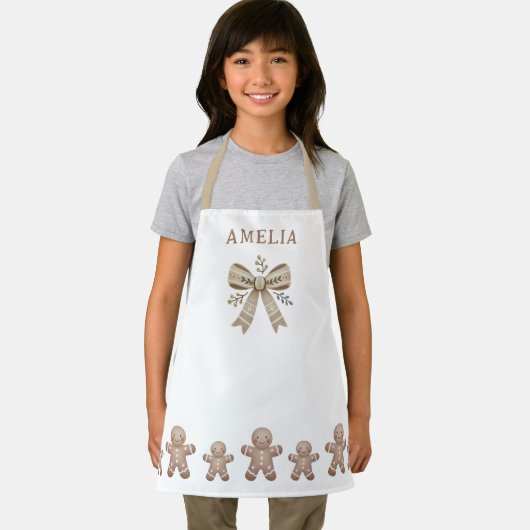 Cute Gingerbread Man & Bow Drawing Christmas Name Schort (Insitu)