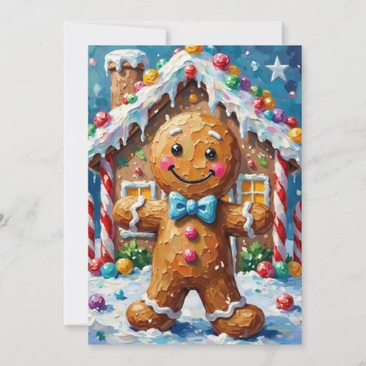 Cute Gingerbread Man Cheerful Christmas Cookie Art Feestdagenkaart (Voorkant)