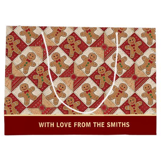 Cute Gingerbread Man Patchwork Pattern Custom Groot Cadeauzakje (Achterkant)