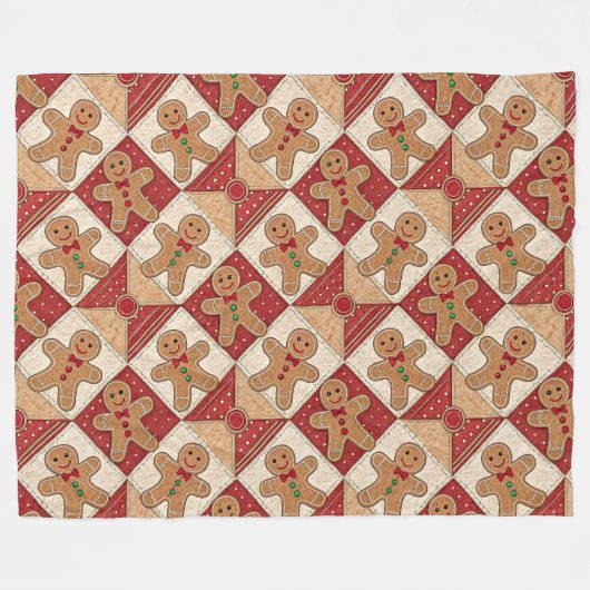 Cute Gingerbread Man Patchwork Pattern Style Fleece Deken (Voorkant (Horizontaal))