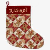 Cute Gingerbread Man Patchwork Pattern Style Grote Kerstsok (Voorkant)