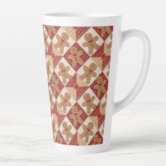 Cute Gingerbread Man Patchwork Pattern Style Latte Mok (Rechts)