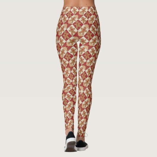 Cute Gingerbread Man Patchwork Pattern Style Leggings (Achterkant)