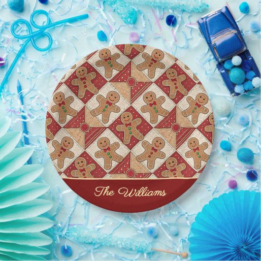 Cute Gingerbread Man Patchwork Pattern Style Papieren Bordje (Feest)