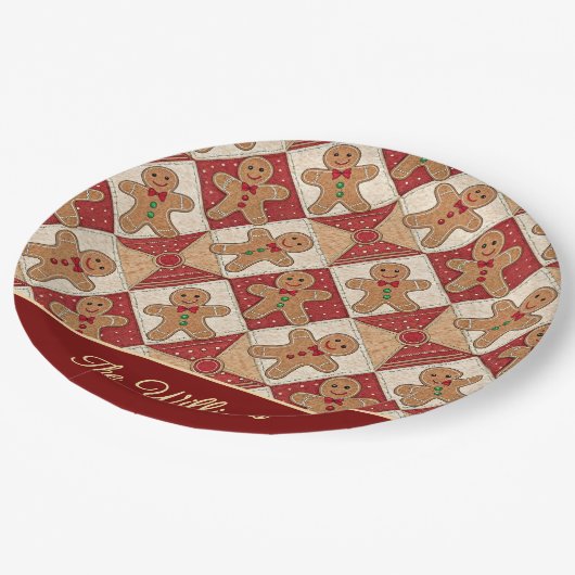 Cute Gingerbread Man Patchwork Pattern Style Papieren Bordje (Gekanteld)
