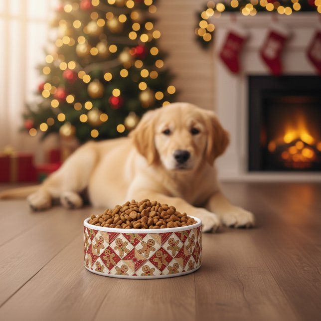 Cute Gingerbread Man Patchwork Pattern Style Pet Voerbakje (Creator heeft geüpload)