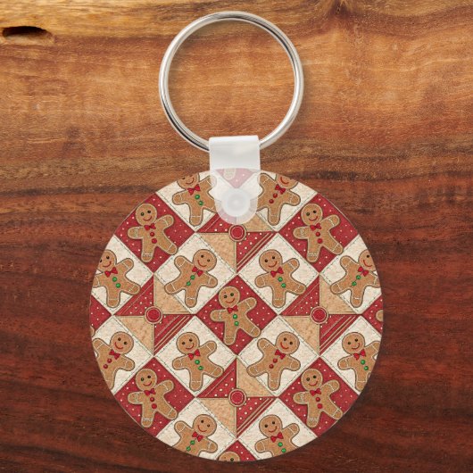 Cute Gingerbread Man Patchwork Pattern Style Sleutelhanger (Achterkant)