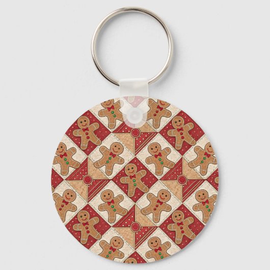Cute Gingerbread Man Patchwork Pattern Style Sleutelhanger (Achterkant)