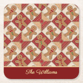 Cute Gingerbread Man Patchwork Pattern Style Vierkante Kartonnen Onderzetter (Voorkant)