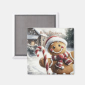 Cute Gingerbread Man with Candy Cane Magnet Magneet (Voorkant / Achterkant)