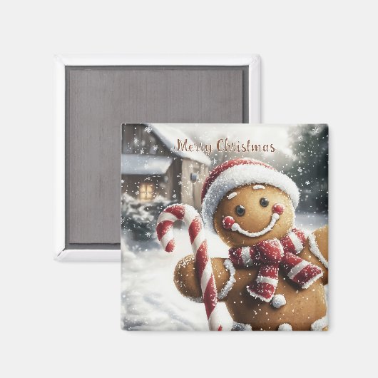 Cute Gingerbread Man with Candy Cane Magnet Magneet (Voorkant / Achterkant)