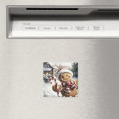 Cute Gingerbread Man with Candy Cane Magnet Magneet (Insitu (Vaatwasser))