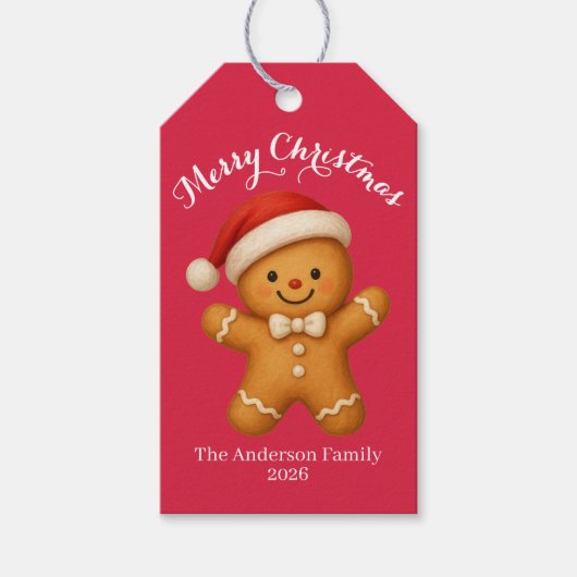 Cute Gingerbread Man with Santa Hat -  Cadeaulabel (Voorkant)
