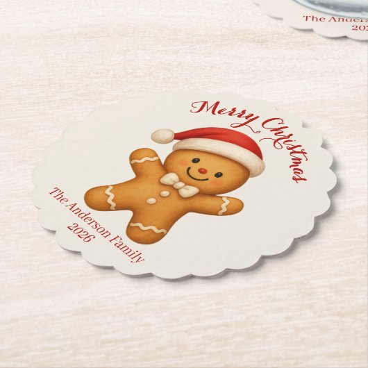 Cute Gingerbread Man with Santa Hat - Kartonnen Onderzetters (Gekanteld)