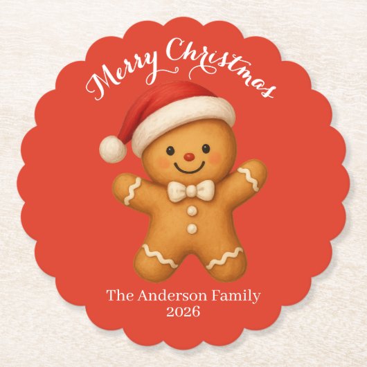 Cute Gingerbread Man with Santa Hat -  Kartonnen Onderzetters (Voorkant)