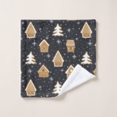 Cute Gingerbread Village Fir Trees Bleu Noël (Gant de toilette)