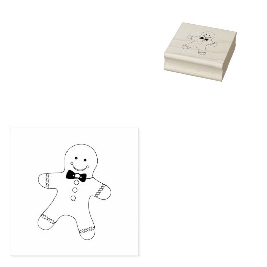 Cute Gingerbrood Boy met een Bow Stropdas Art Stam Rubberstempel (Gestempeld)