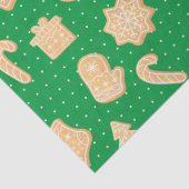 Cute Gingerbrood Cookies Green Kerstmis Pattern Tissuepapier (Detail)