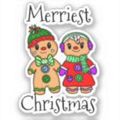 Cute Gingerbrood Couple Holding Hands Kerstmis Sticker (Voorkant)