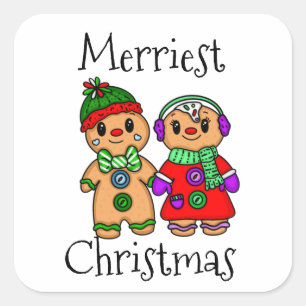 Cute Gingerbrood Couple Holding Hands Kerstmis Vierkante Sticker