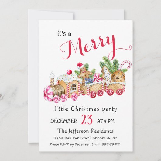 Cute Gingerbrood Express Little Kerstparty Kaart (Voorkant)