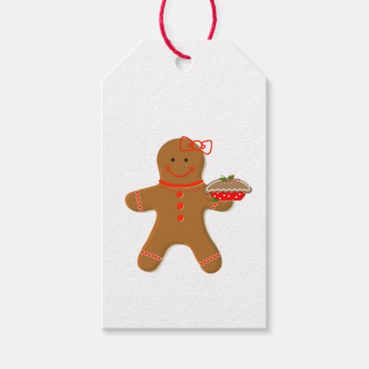 Cute Gingerbrood Girl met een Pie Cadeaulabel (Voorkant)