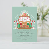 Cute Gingerbrood House Holiday Party Kaart (Staand voorkant)