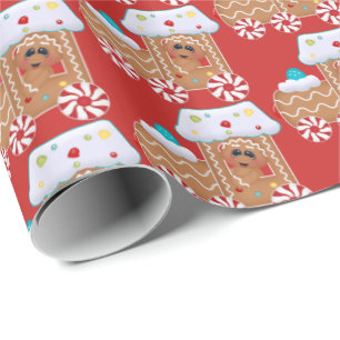 Cute Gingerbrood koekje met kerstfeestgetande omlo Cadeaupapier