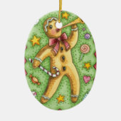Cute Gingerbrood Man Bbladerhorn, kerstSnoep Keramisch Ornament (Voorkant)