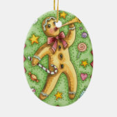 Cute Gingerbrood Man Bbladerhorn, kerstSnoep Keramisch Ornament (Achterkant)
