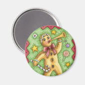 Cute Gingerbrood Man Bbladerhorn, kerstSnoep Magneet (Voorkant / Achterkant)