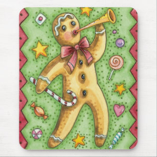 Cute Gingerbrood Man Bbladerhorn, kerstSnoep Muismat