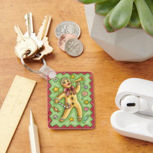 Cute Gingerbrood Man Bbladerhorn, kerstSnoep Sleutelhanger