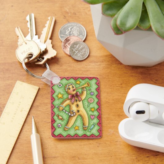Cute Gingerbrood Man Bbladerhorn, kerstSnoep Sleutelhanger (Bureau)