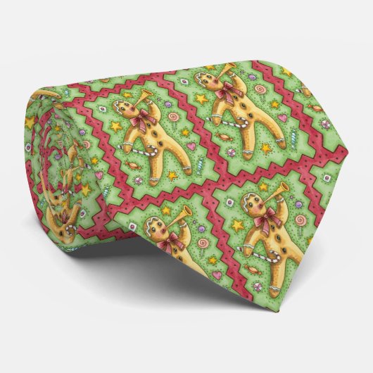 Cute Gingerbrood Man Bbladerhorn, kerstSnoep Stropdas (Opgerold)