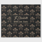 Cute Gingerbrood Man Black and Gold Kerstmis Cadeaupapier (Vlak)