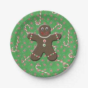 Cute Gingerbrood Man Boy Kerstsnoepjes Papieren Bordje