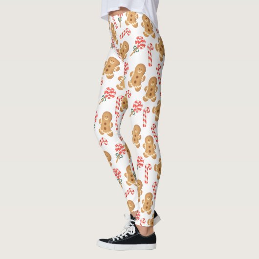 Cute Gingerbrood Man Candy Cane Pattern Leggings (Links)