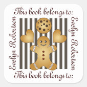 Cute Gingerbrood Man Cookie Bookplaat Vierkante Sticker (Voorkant)