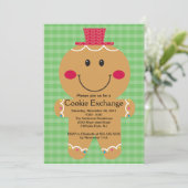 Cute Gingerbrood Man Cookie Exchange Invitation Kaart (Staand voorkant)