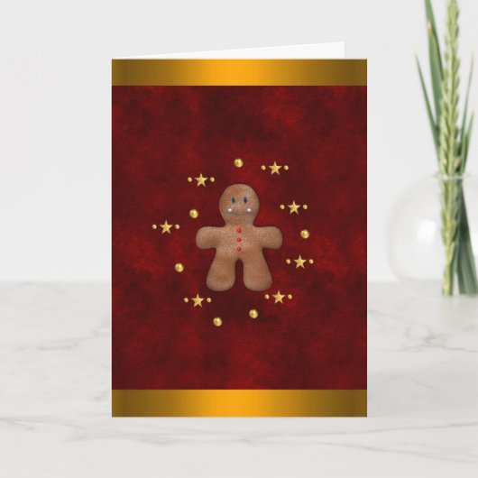 Cute Gingerbrood Man en Gold Kerstmis Kaart (Voorkant)