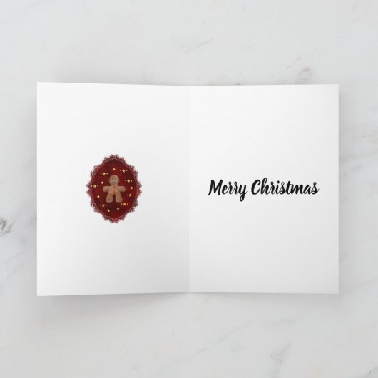 Cute Gingerbrood Man en Gold Kerstmis Kaart (Binnen)