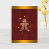 Cute Gingerbrood Man en Gold Kerstmis Kaart (Gele Bloem)