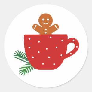 Cute gingerbrood man in een rode koffiebeker Stick Ronde Sticker