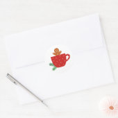 Cute gingerbrood man in een rode koffiebeker Stick Ronde Sticker (Envelop)