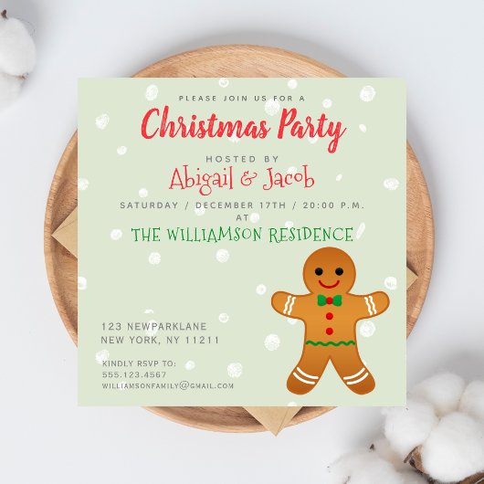 Cute Gingerbrood Man | Sage Green Kerstparty Kaart