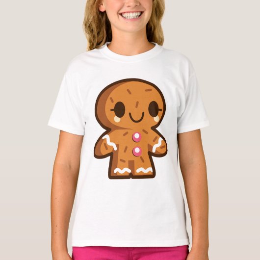 Cute Gingerbrood Man Shirt kerstmeisjes (Voorkant)